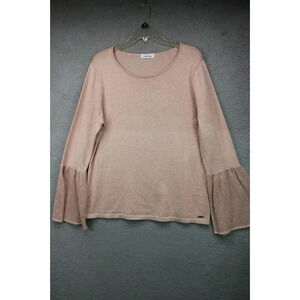 Calvin Klein Shimmering Peach Sweater-Belled Sleeves-Size Large